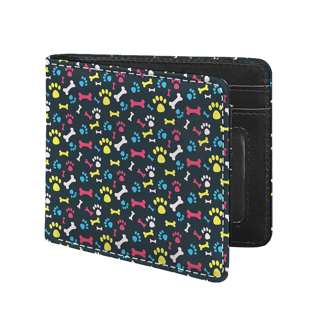 Colorful Paw And Bone Pattern Print Bifold Wallet
