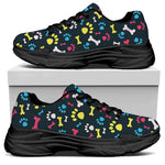 Colorful Paw And Bone Pattern Print Black Chunky Shoes