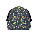 Colorful Paw And Bone Pattern Print Black Mesh Trucker Cap