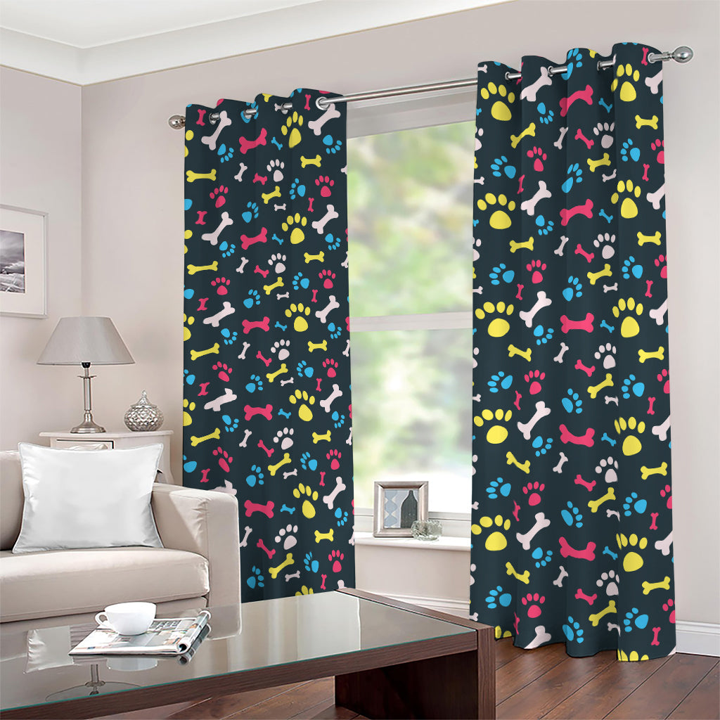 Colorful Paw And Bone Pattern Print Blackout Grommet Curtains