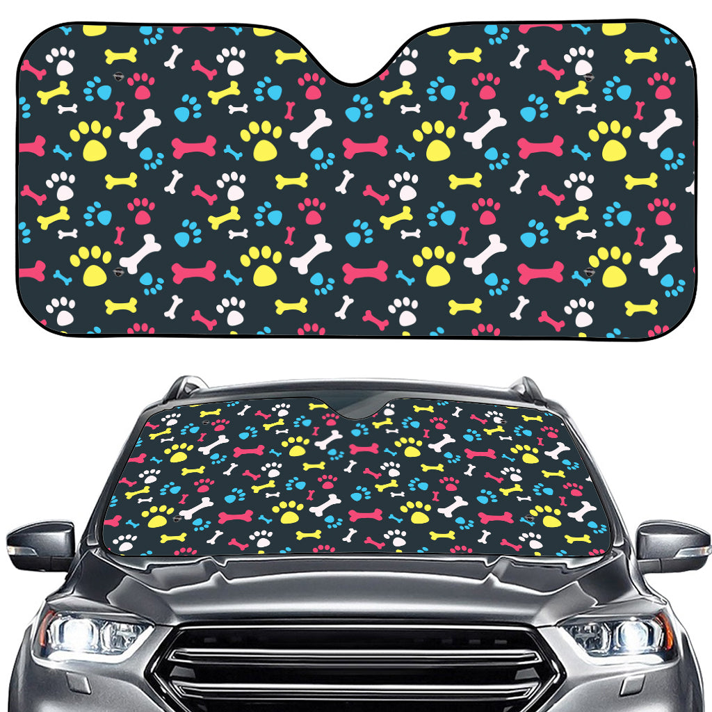 Colorful Paw And Bone Pattern Print Car Windshield Sun Shade