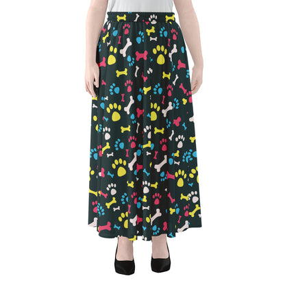 Colorful Paw And Bone Pattern Print Chiffon Maxi Skirt
