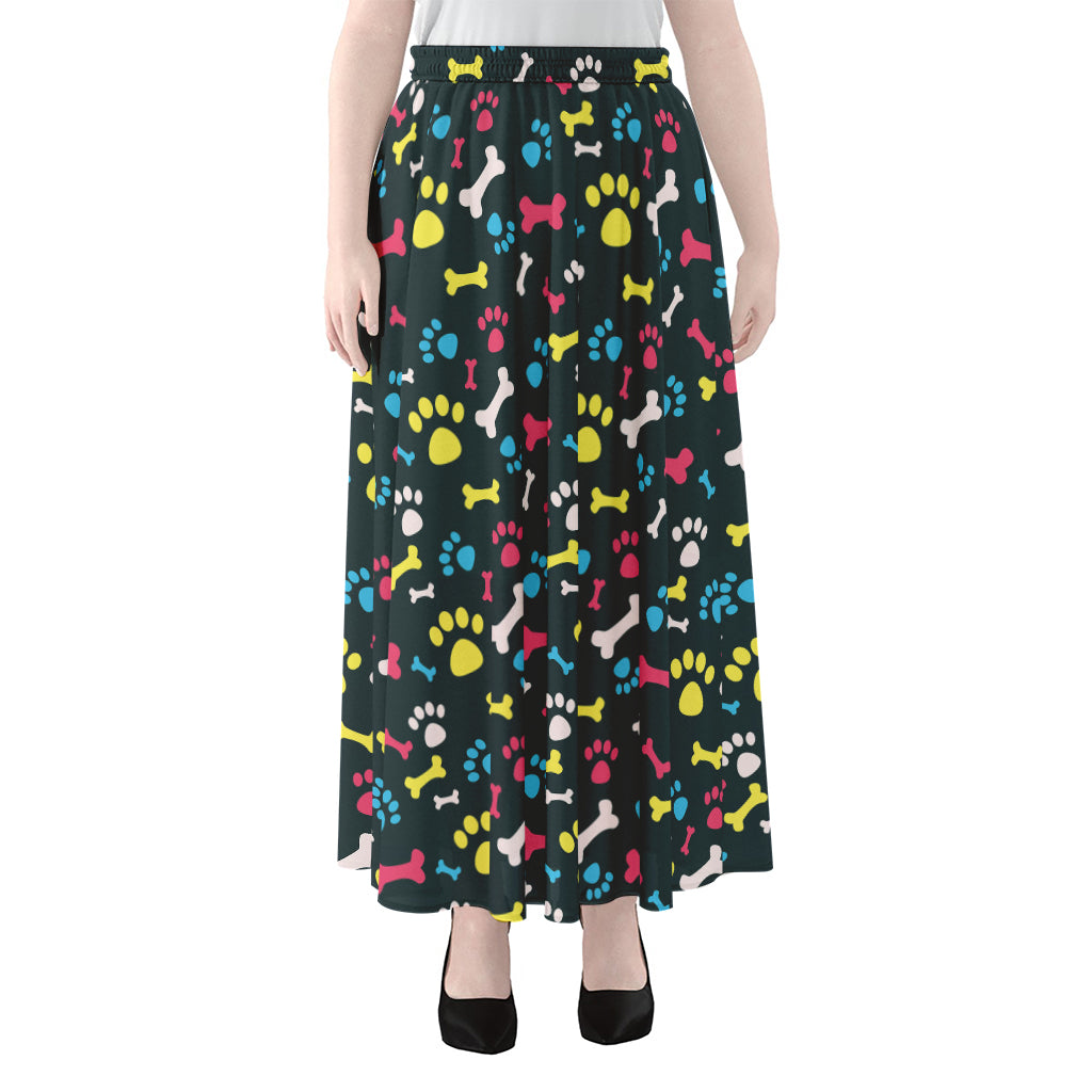 Colorful Paw And Bone Pattern Print Chiffon Maxi Skirt