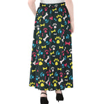 Colorful Paw And Bone Pattern Print Chiffon Maxi Skirt