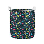 Colorful Paw And Bone Pattern Print Collapsible Laundry Basket