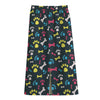 Colorful Paw And Bone Pattern Print Cotton Front Slit Maxi Skirt