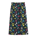 Colorful Paw And Bone Pattern Print Cotton Front Slit Maxi Skirt