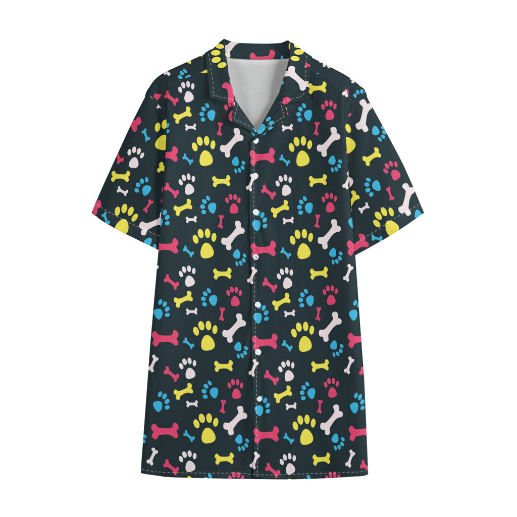 Colorful Paw And Bone Pattern Print Cotton Hawaiian Shirt