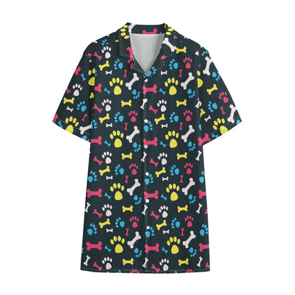 Colorful Paw And Bone Pattern Print Cotton Hawaiian Shirt
