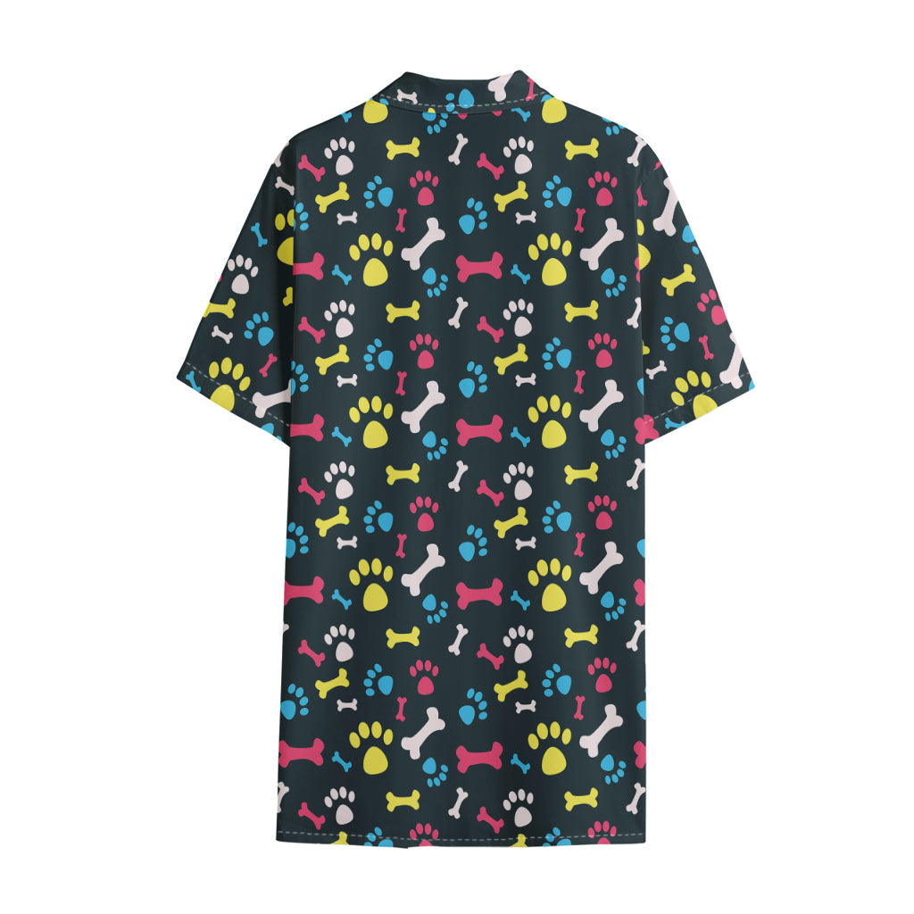 Colorful Paw And Bone Pattern Print Cotton Hawaiian Shirt