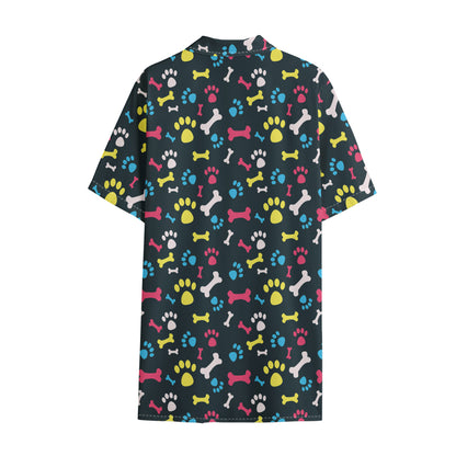 Colorful Paw And Bone Pattern Print Cotton Hawaiian Shirt