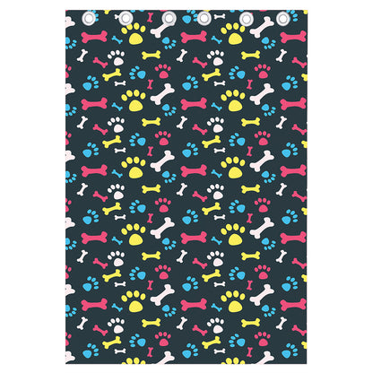 Colorful Paw And Bone Pattern Print Curtain