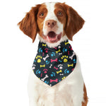 Colorful Paw And Bone Pattern Print Dog Bandana