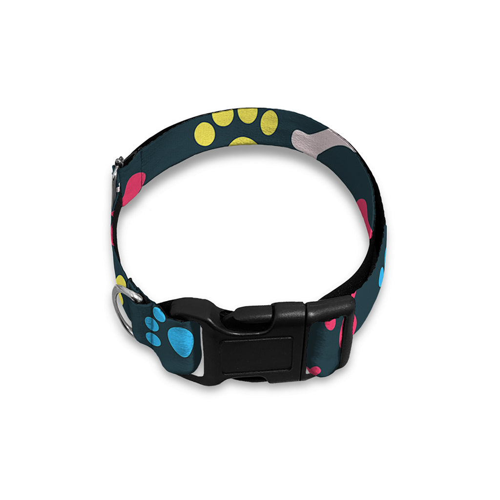 Colorful Paw And Bone Pattern Print Dog Collar