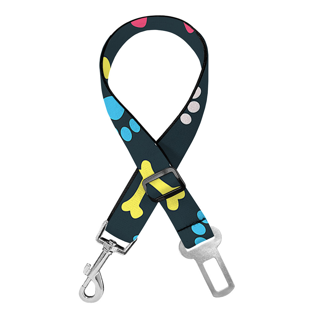 Colorful Paw And Bone Pattern Print Dog Seat Belt