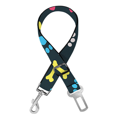 Colorful Paw And Bone Pattern Print Dog Seat Belt