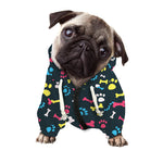 Colorful Paw And Bone Pattern Print Dog Zip Up Hoodie