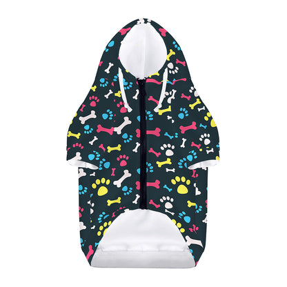 Colorful Paw And Bone Pattern Print Dog Zip Up Hoodie