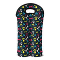 Colorful Paw And Bone Pattern Print Double Neoprene Wine Tote