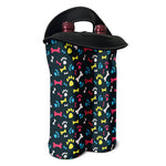Colorful Paw And Bone Pattern Print Double Neoprene Wine Tote