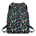 Colorful Paw And Bone Pattern Print Drawstring Backpack