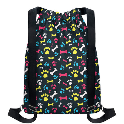 Colorful Paw And Bone Pattern Print Drawstring Backpack