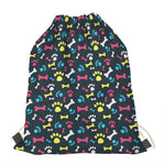 Colorful Paw And Bone Pattern Print Drawstring Bag