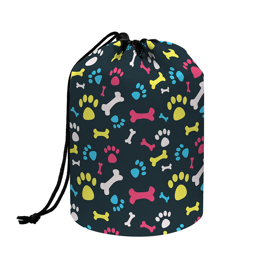 Colorful Paw And Bone Pattern Print Drawstring Makeup Bag