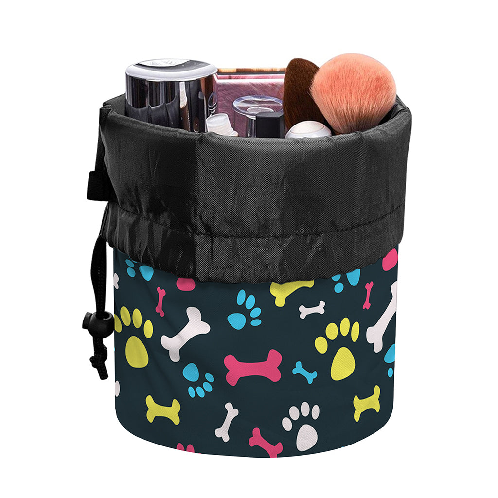 Colorful Paw And Bone Pattern Print Drawstring Makeup Bag