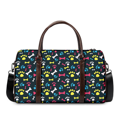 Colorful Paw And Bone Pattern Print Duffle Bag