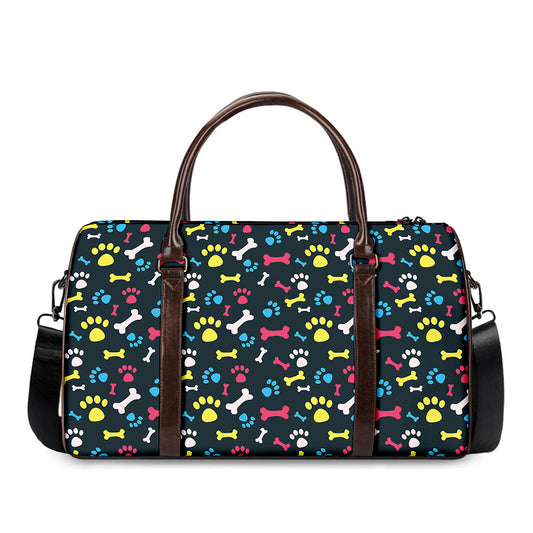 Colorful Paw And Bone Pattern Print Duffle Bag