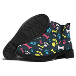 Colorful Paw And Bone Pattern Print Flat Ankle Boots