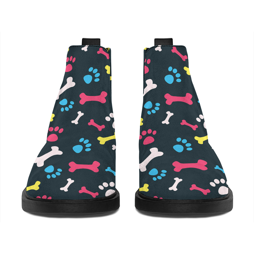 Colorful Paw And Bone Pattern Print Flat Ankle Boots