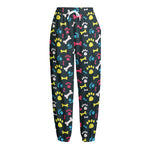 Colorful Paw And Bone Pattern Print Fleece Lined Knit Pants