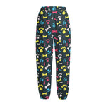 Colorful Paw And Bone Pattern Print Fleece Lined Knit Pants