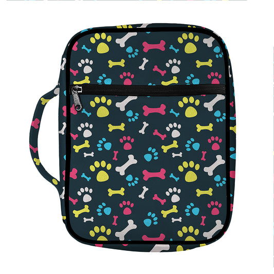Colorful Paw And Bone Pattern Print Front Pocket Bible Bag