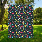 Colorful Paw And Bone Pattern Print Garden Flag