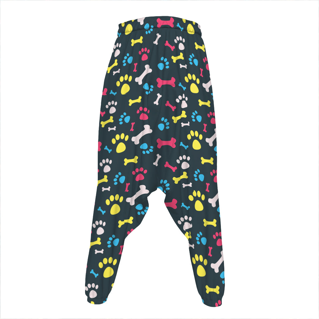 Colorful Paw And Bone Pattern Print Hammer Pants
