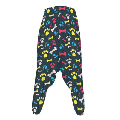Colorful Paw And Bone Pattern Print Hammer Pants