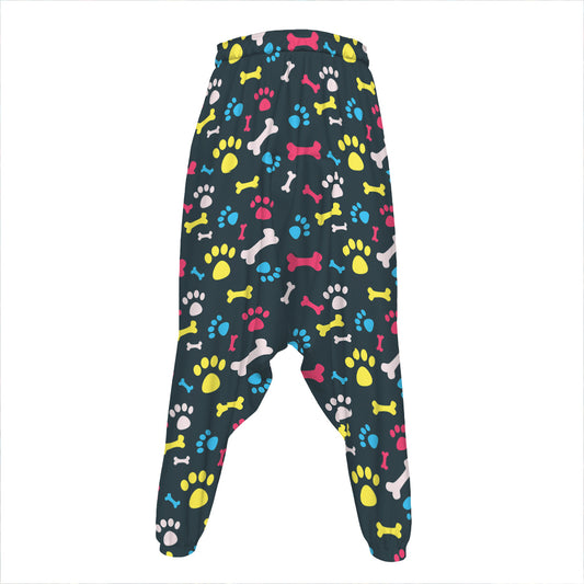 Colorful Paw And Bone Pattern Print Hammer Pants