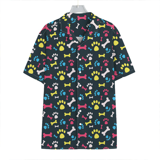 Colorful Paw And Bone Pattern Print Hawaiian Shirt