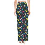 Colorful Paw And Bone Pattern Print High Slit Maxi Skirt