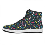 Colorful Paw And Bone Pattern Print High Top Leather Sneakers