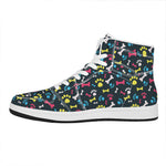 Colorful Paw And Bone Pattern Print High Top Leather Sneakers