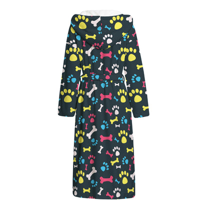 Colorful Paw And Bone Pattern Print Hooded Bathrobe