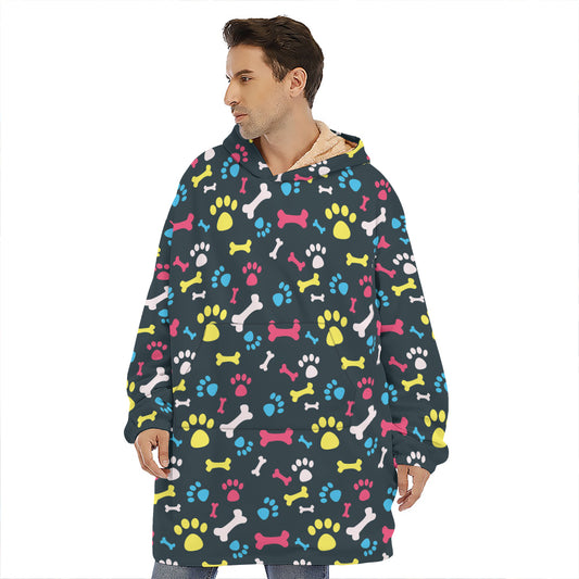 Colorful Paw And Bone Pattern Print Hoodie Blanket