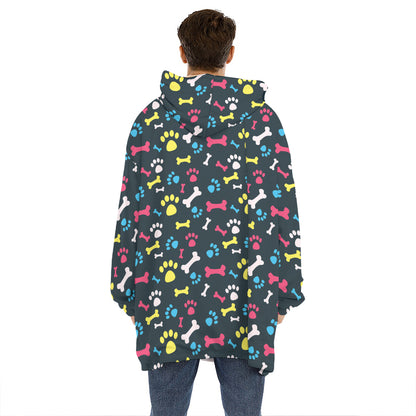 Colorful Paw And Bone Pattern Print Hoodie Blanket