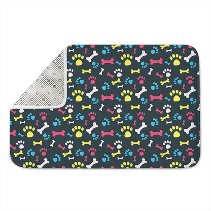 Colorful Paw And Bone Pattern Print Indoor Door Mat