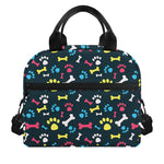 Colorful Paw And Bone Pattern Print Insulated Lunch Bag