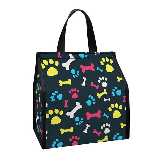 Colorful Paw And Bone Pattern Print Insulated Lunch Tote